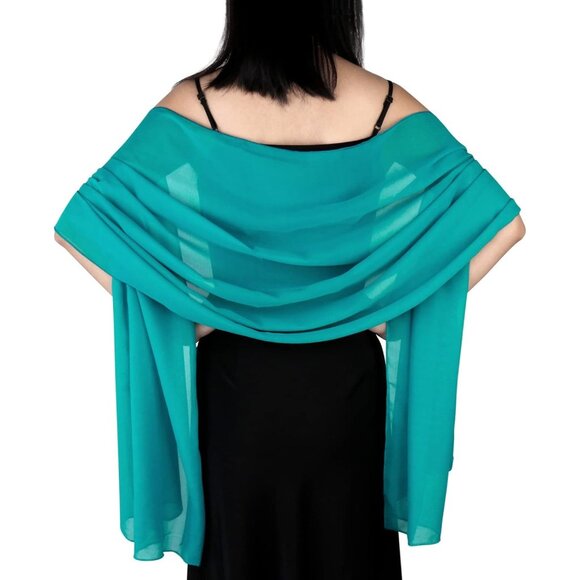 Women Emerald Elegant Soft Sheer Chiffon Stole Bride Wedding Shawls and Wraps - Picture 4 of 7